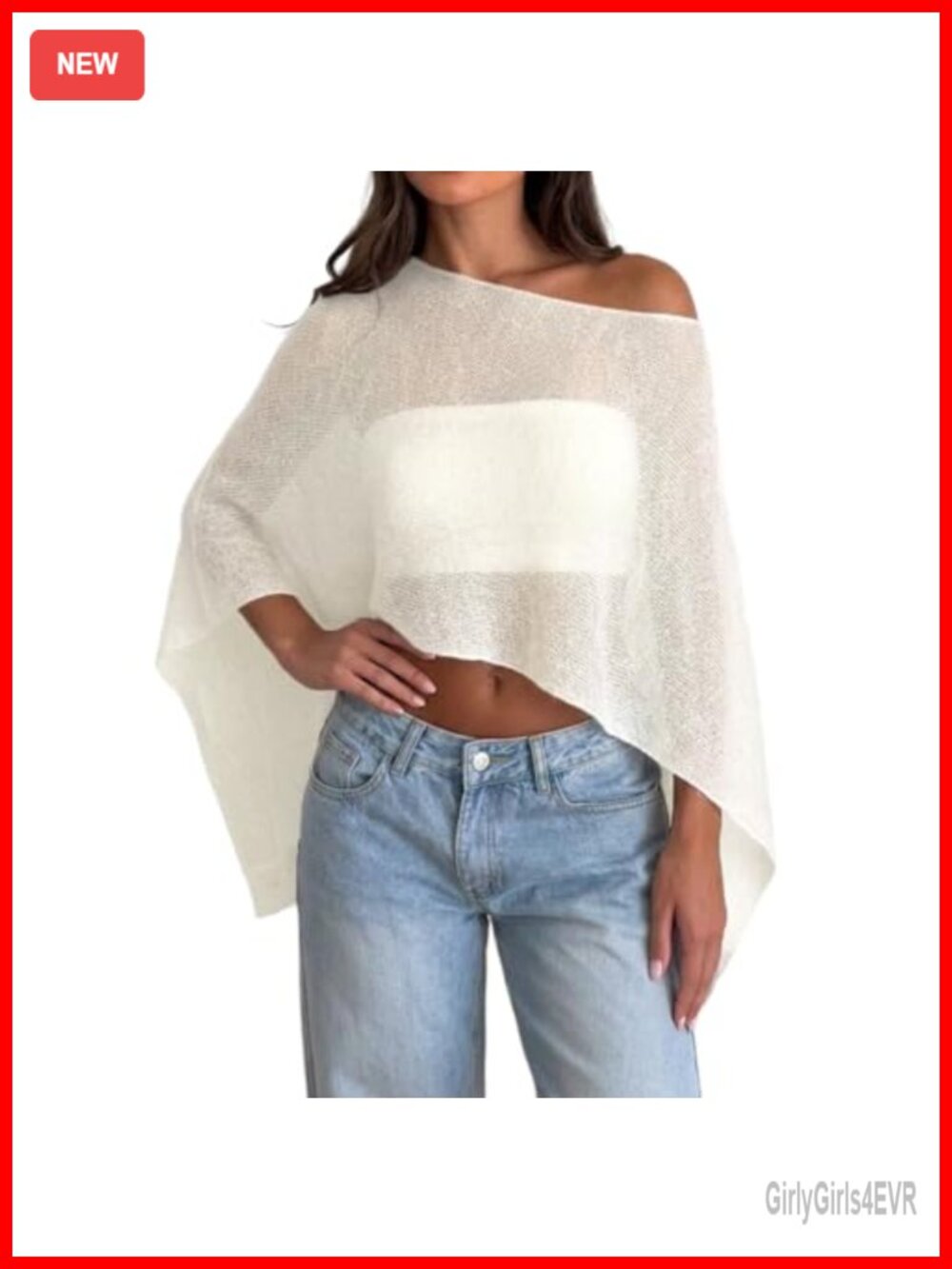 Womens Sheer Poncho Top Lightweight Knit Crochet Mesh Asymmetrical Pullover
